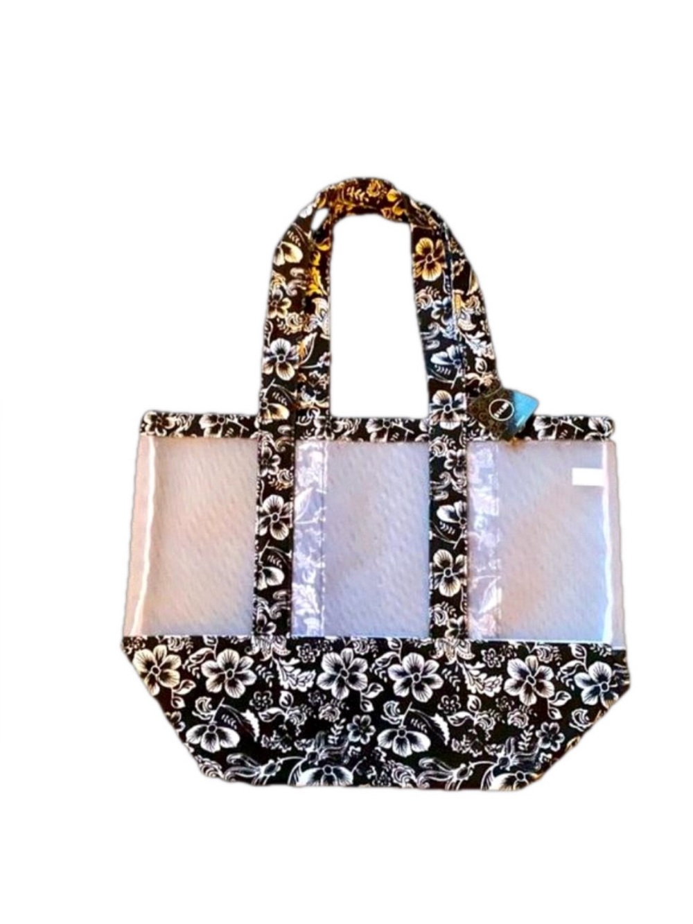 NWT Black & white floral tote bag with clear vinyl #floral #totebag